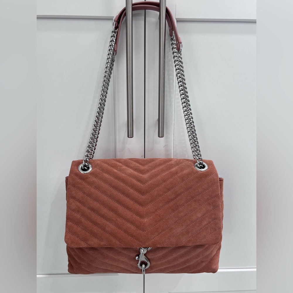 Rebecca Minkoff Edie Flap Quilted Suede Bag Desert Rose NWT - Picture 2 of 13